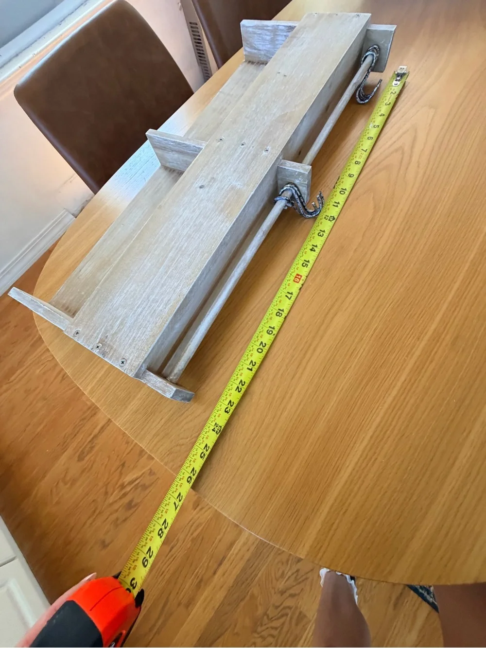 wooden book rack with hooks